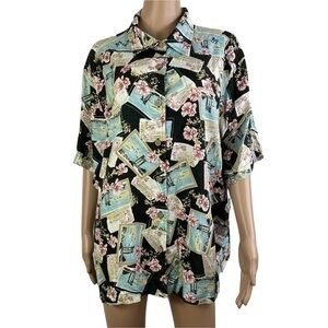 BAHAMA BEACH Women Top Shirt Buttons Down Floral Sz 2X